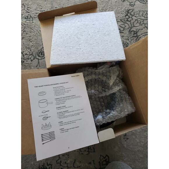 Roshco Black Fondue Set- Steel Pot Alcohol Burner with 6 Forks - Picture 3 of 7